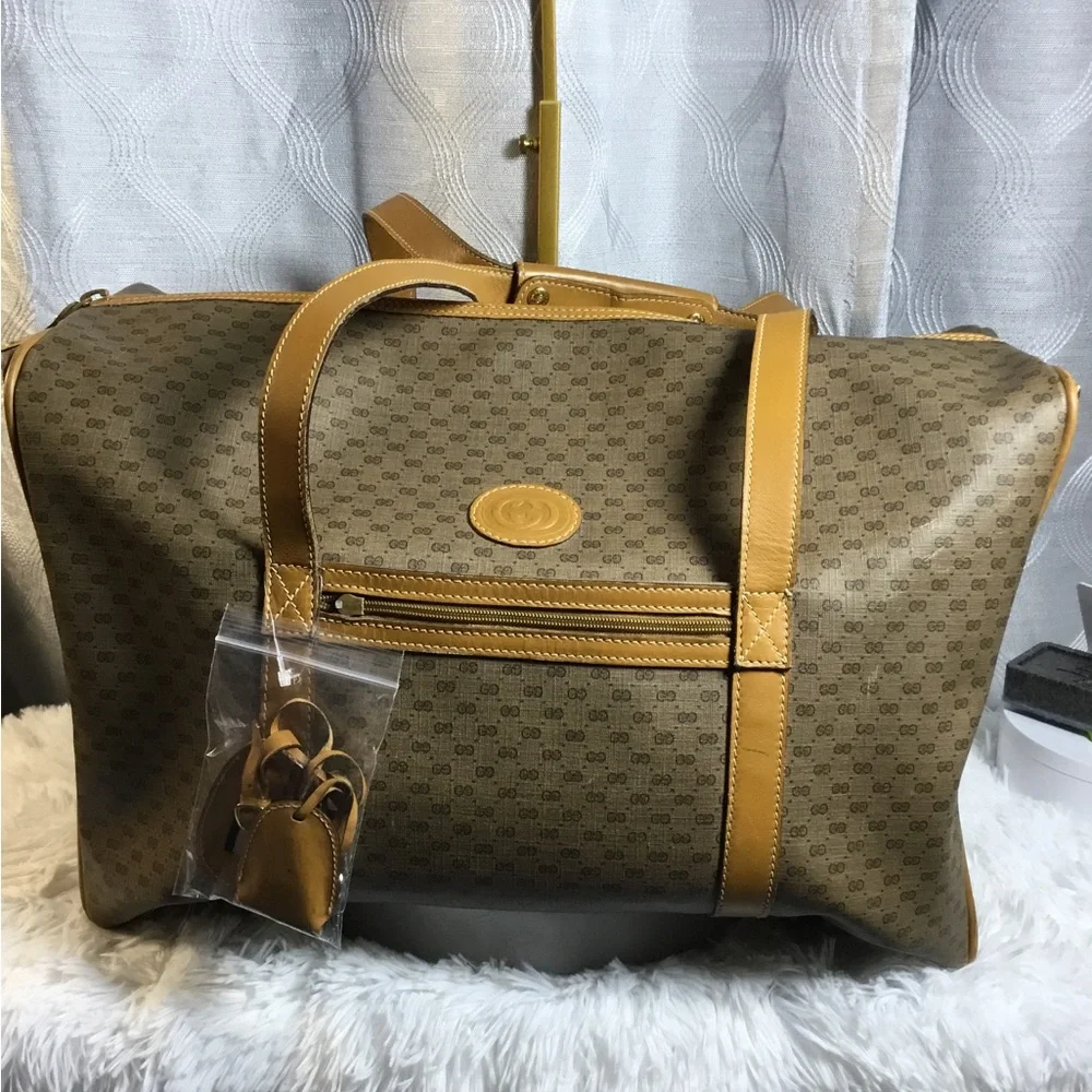 Gucci Brown Monogram Weekend Duffle with Tan Leather Trim